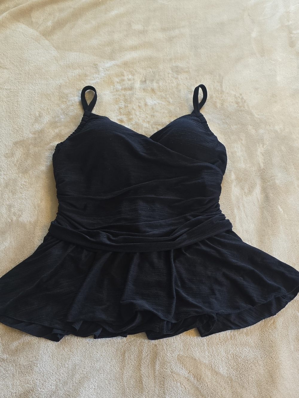 White Stag Black One-Piece Swimdress with Peplum Skirt